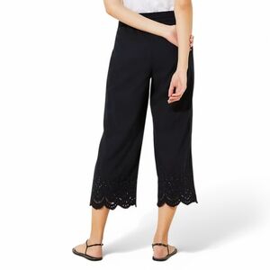 LOFT Outlet Women's Eyelet Wide Leg Crop Elegant Cotton Black Dress Pants L NWT